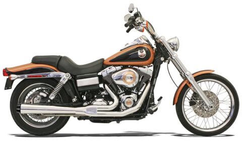 Road Rage 2-into-1 Exhaust w/ Long Megaphone Muffler - Chrome - 91-05 Dyna