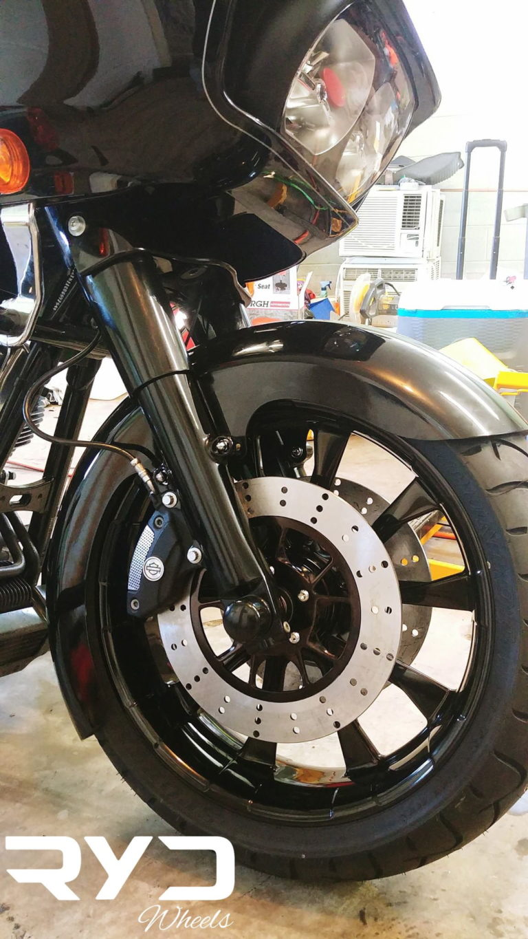 Harley Road Glide with 18x5.5 Diode Blackline fat tire wheel, customer build