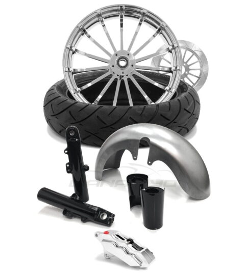 Talon Chrome 18 x 5.5" Wheel Single Disc 180 Fat Tire Kit Black - 14-26 Touring