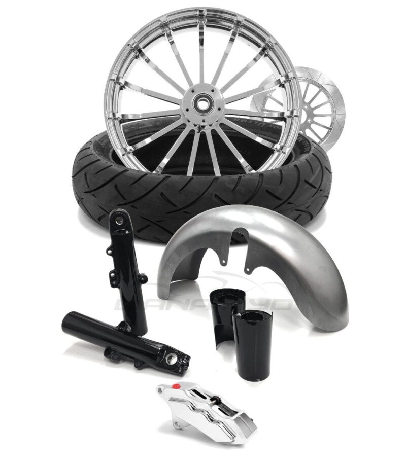 Talon Chrome 18 x 5.5" Wheel Single Disc 180 Fat Tire Kit Black - 14-26 Touring