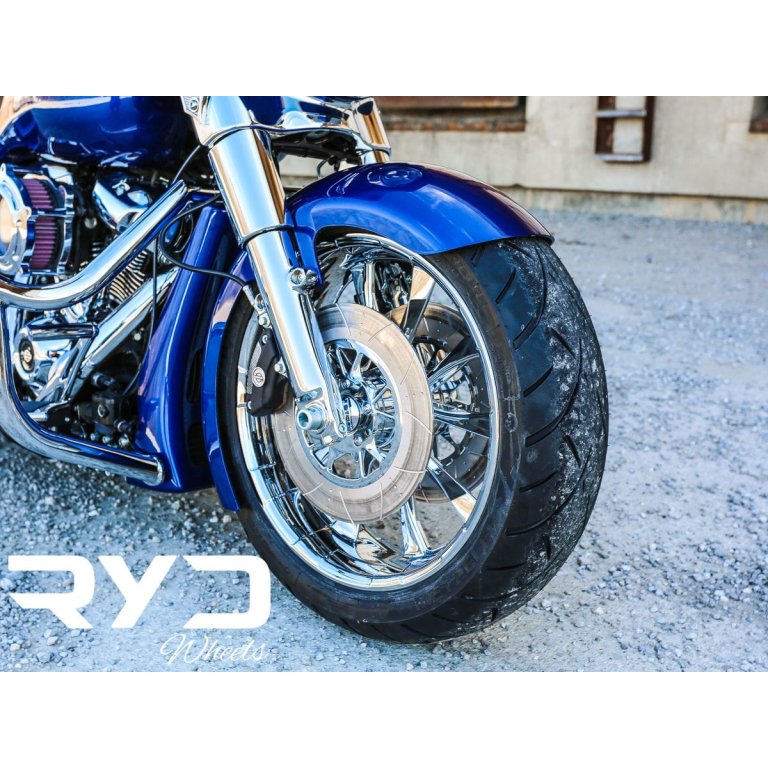 Harley Street Glide with 18x5 Diode Chrome wheel and BADDAD fat tire kit