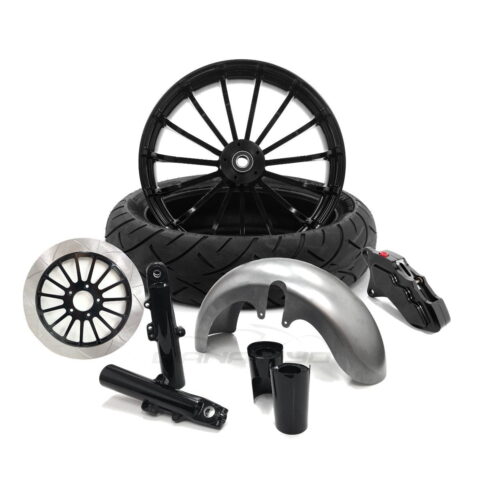 18 x 5.5" Talon Black Front Fat Tire Complete Wheel, Fender & Rotors Package, 2008-2023 Touring
