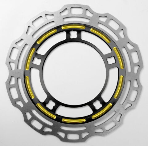 Pair of Racelite Series Touch of Color Gold Enforcer Front Rotors, 2008-2023 Touring