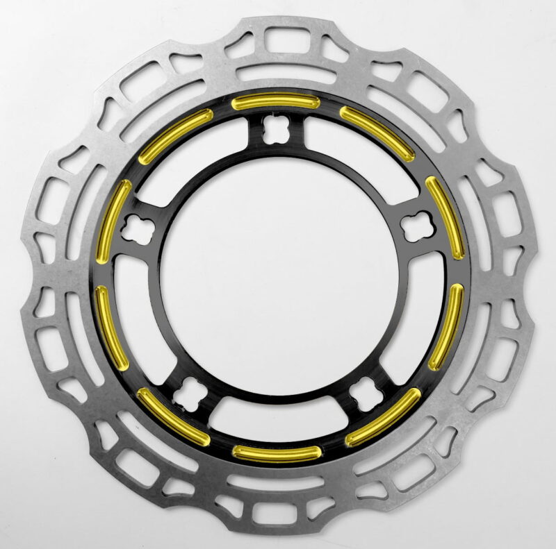 Pair of Racelite Series Touch of Color Gold Enforcer Front Rotors, 2008-2023 Touring