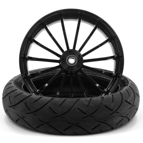 18 x 5.5" Talon Wheel 180/55-18 Fat Front Tire - Black - 2000-22 Harley Touring