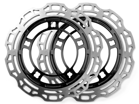 Pair of Racelite Series Black Solid Lug Mount Enforcer Front Rotors, 2008-2023 Touring