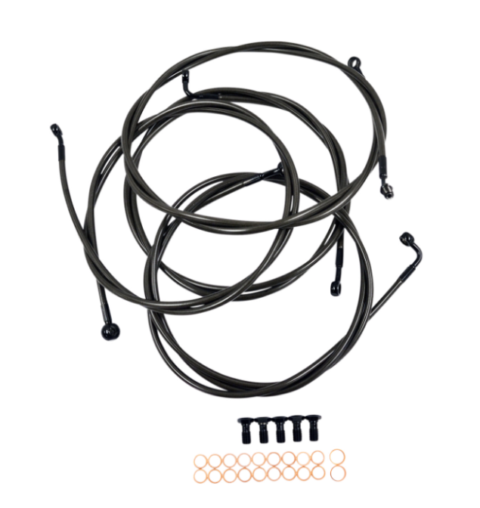 Standard Braided Handlebar Cable/Brake Line Kit - Midnight - 15" - 17" Ape Hanger Handlebars