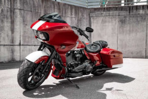 Harley with 18x5.5 Ion Blackline wheel fat tire kit, Cartech Switzerland build