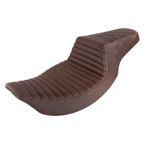 Tour Step Up Seat, Front Tuck-n-Roll/Rear Lattice, Brown, 1997-2007 FLHR, 06-07 FLHX (Except FLHRS)