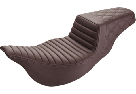 Tour Step Up Seat, Front Tuck-n-Roll/Rear Lattice Stitch, Brown, Extended Reach, 2008-2023 Touring