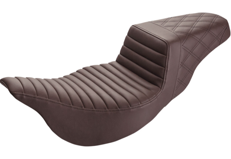 Tour Step Up Seat, Front Tuck-n-Roll/Rear Lattice Stitch, Brown, Extended Reach, 2008-2023 Touring