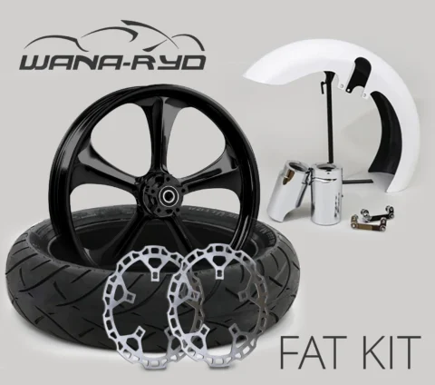 18 x 5.5" Adrenaline Blackline Front Fat Tire Complete Wheel, Fender & Rotors Package, 2008-2023 Touring