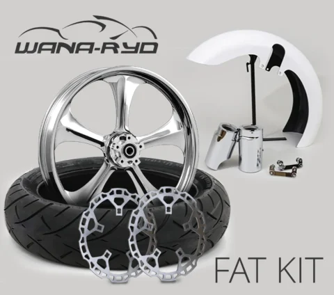 18 x 5.5" Adrenaline Chrome Front Fat Tire Complete Wheel, Fender & Rotors Package, 2008-2023 Touring