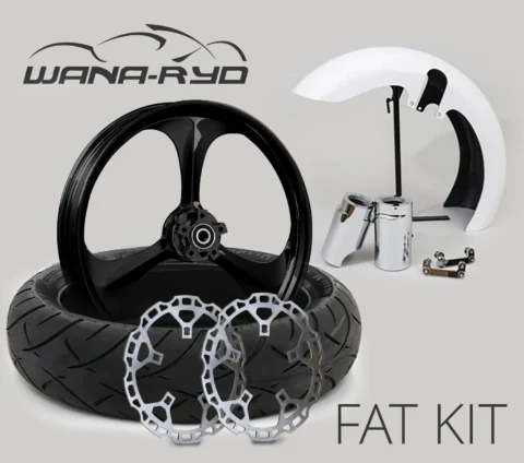 18 x 5.5" Amp Blackline Front Fat Tire Complete Wheel, Fender & Rotors Package, 2008-2023 Touring