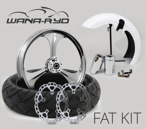 18 x 5.5" Amp Chrome Front Fat Tire Complete Wheel, Fender & Rotors Package, 2008-2023 Touring