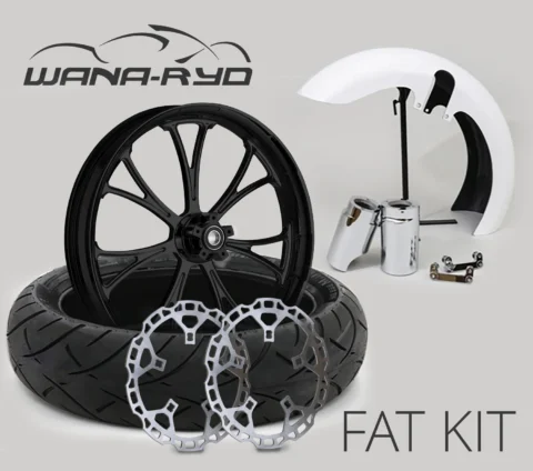 18 x 5.5" Arc Blackline Front Fat Tire Complete Wheel, Fender & Rotors Package, 2008-2023 Touring