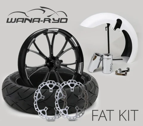 18 x 5.5" Arc Starkline Polished Front Fat Tire Complete Wheel, Fender & Rotors Package, 2008-2023 Touring