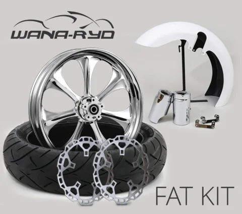 18 x 5.5" Atomic Chrome Front Fat Tire Complete Wheel, Fender & Rotors Package, 2008-2023 Touring