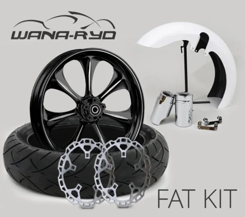 18 x 5.5" Atomic Starkline Front Fat Tire Complete Wheel, Fender & Rotors Package, 2008-2023 Touring
