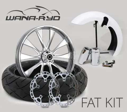 18 x 5.5" Diode Chrome Front Fat Tire Complete Wheel, Fender & Rotors Package, 2008-2023 Touring