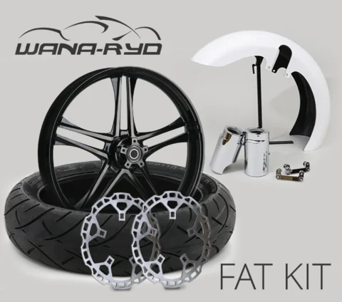 18 x 5.5" Discharge Blackline Front Fat Tire Complete Wheel, Fender & Rotors Package, 2008-2023 Touring