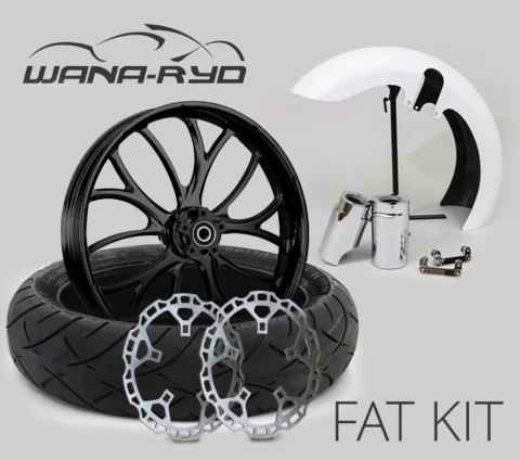 18 x 5.5" Electron Blackline Front Fat Tire Complete Wheel, Fender & Rotors Package, 2008-2023 Touring