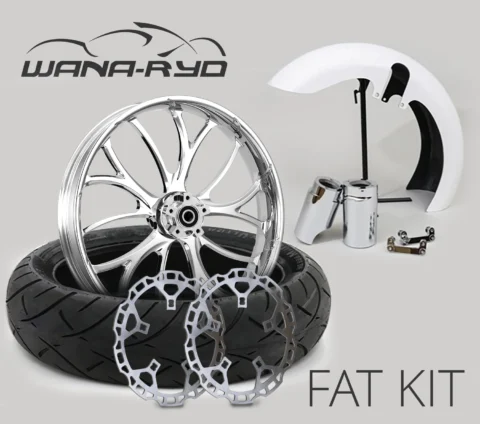 18 x 5.5" Electron Chrome Front Fat Tire Complete Wheel, Fender & Rotors Package, 2008-2023 Touring