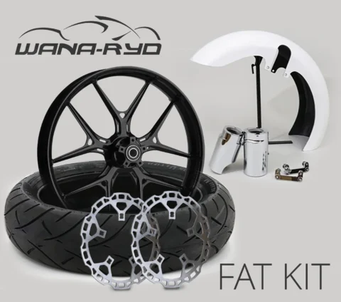 18 x 5.5" Inductor Blackline Front Fat Tire Complete Wheel, Fender & Rotors Package, 2008-2023 Touring