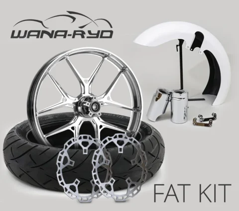 18 x 5.5" Inductor Chrome Front Fat Tire Complete Wheel, Fender & Rotors Package, 2008-2023 Touring