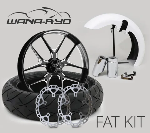 18 x 5.5" Inductor Starkline Polished Front Fat Tire Complete Wheel, Fender & Rotors Package, 2008-2023 Touring