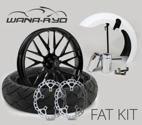 18 x 5.5" Insulator Blackline Front Fat Tire Complete Wheel, Fender & Rotors Package, 2008-2023 Touring