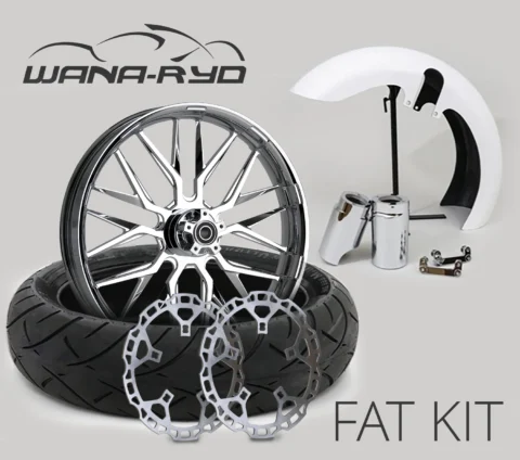 18 x 5.5" Insulator Chrome Front Fat Tire Complete Wheel, Fender & Rotors Package, 2008-2023 Touring