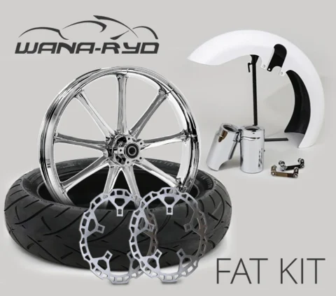 18 x 5.5" Ion Chrome Front Fat Tire Complete Wheel, Fender & Rotors Package, 2008-2023 Touring