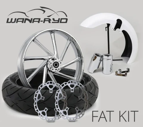 18 x 5.5" Kinetic Chrome Front Fat Tire Complete Wheel, Fender & Rotors Package, 2008-2023 Touring