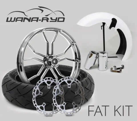 18 x 5.5" Phase Chrome Front Fat Tire Complete Wheel, Fender & Rotors Package, 2008-2023 Touring