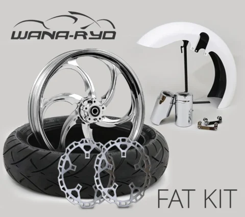 18 x 5.5" Reactor Chrome Front Fat Tire Complete Wheel, Fender & Rotors Package, 2008-2023 Touring
