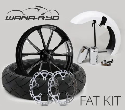 18 x 5.5" Relay Starkline Polished Front Fat Tire Complete Wheel, Fender & Rotors Package, 2008-2023 Touring