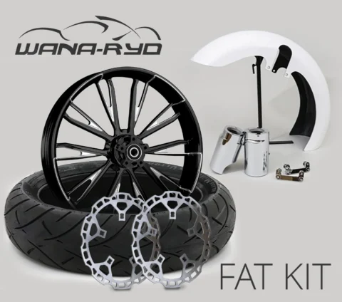 18 x 5.5" Resistor Starkline Front Fat Tire Complete Wheel, Fender & Rotors Package, 2008-2023 Touring