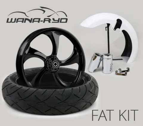 18 x 5.5" Rollin Blackline Front Fat Tire Complete Wheel, Fender & Rotors Package, 2008-2023 Touring