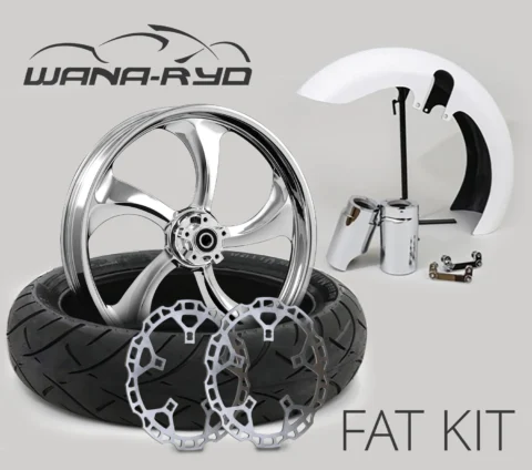 18 x 5.5" Rollin Chrome Front Fat Tire Complete Wheel, Fender & Rotors Package, 2008-2023 Touring