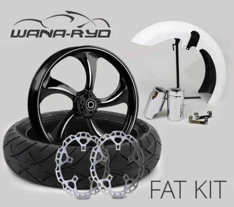 18 x 5.5" Rollin Starkline Front Fat Tire Complete Wheel, Fender & Rotors Package, 2008-2023 Touring