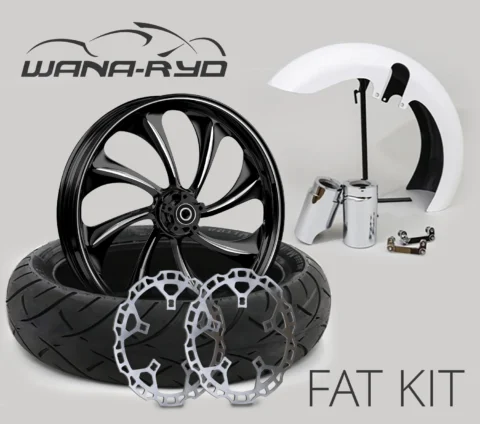 18 x 5.5" Twisted Starkline Front Fat Tire Complete Wheel, Fender & Rotors Package, 2008-2023 Touring