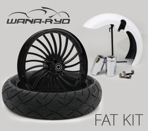 18 x 5.5" Volt Blackline Front Fat Tire Complete Wheel, Fender & Rotors Package, 2008-2023 Touring