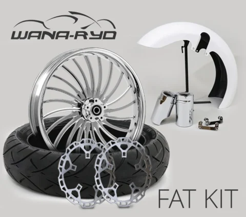 18 x 5.5" Volt Chrome Front Fat Tire Complete Wheel, Fender & Rotors Package, 2008-2023 Touring