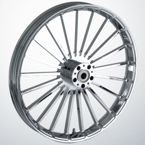 26 x 3.75" Turbine Wheel, Dual Rotors, Front Tire, Chrome, 2000-22 Harley Bagger
