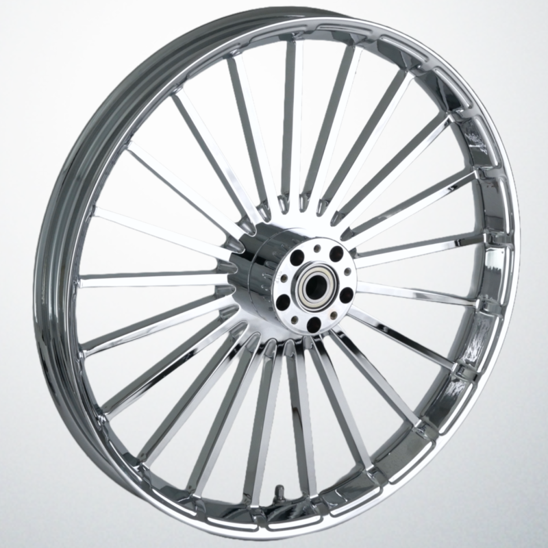 26 x 3.75" Turbine Wheel, Dual Rotors, Front Tire, Chrome, 2000-22 Harley Bagger