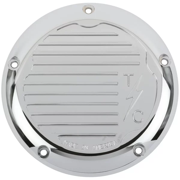 Finned 5 Hole Derby Cover M8 Bagger chrome