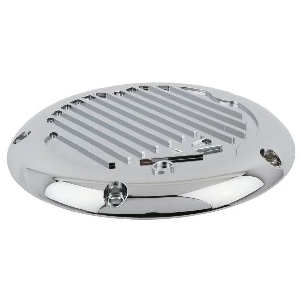 Finned 5 Hole Derby Cover M8 Bagger chrome1